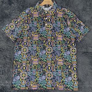 Sunday Swagger Polo Shirt Men's Size Medium Graphic Print Stretch Preppy Golf